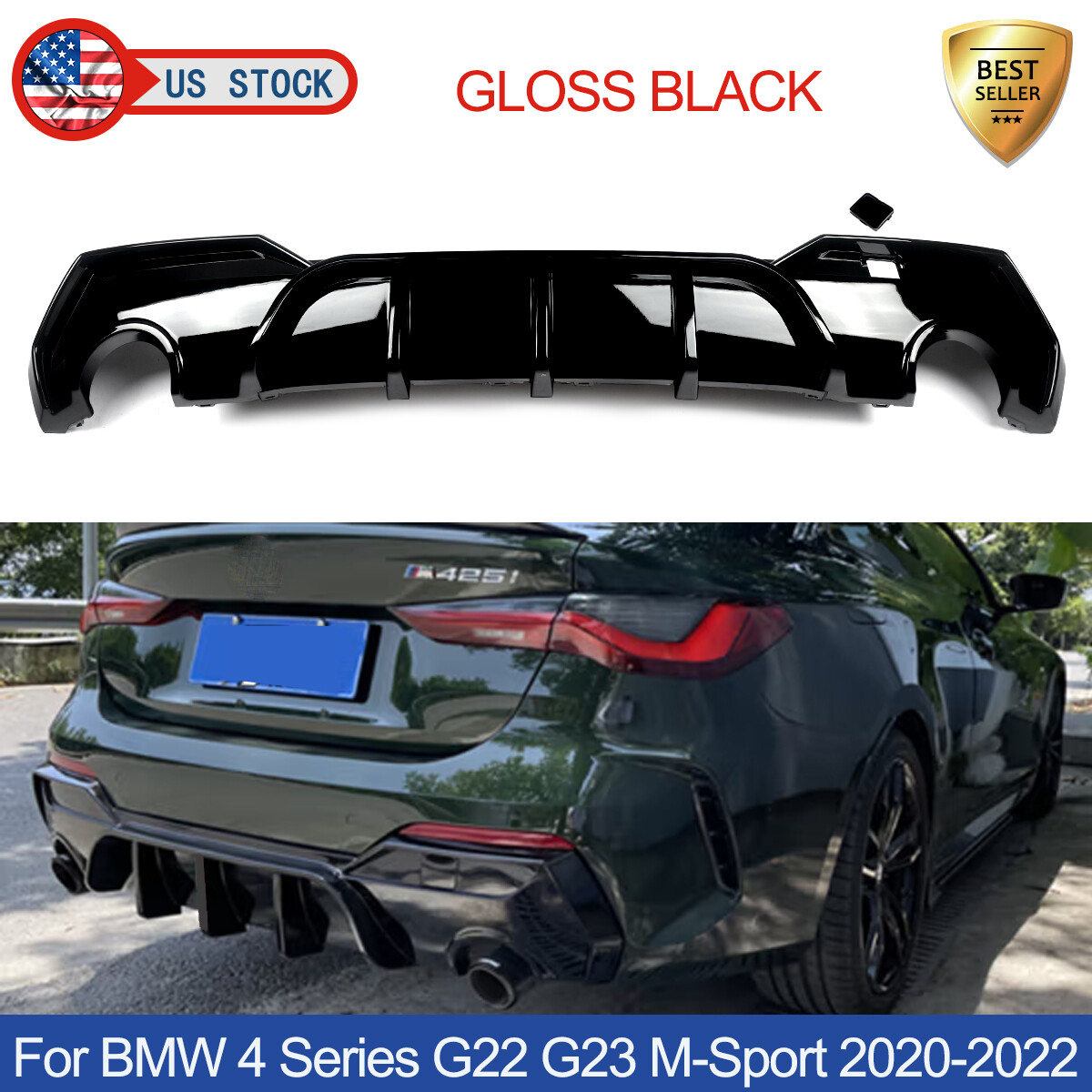 For 2020-2022 BMW Series G22 G23 430i M440i M-Sport Gloss Black