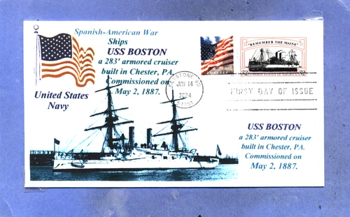 USS BOSTON Armored Cruiser Spanish-American War Color Flag First Day+ # 3192