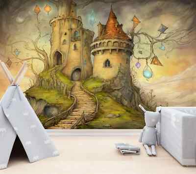 Fantasy Castle Girls Nursery Wallpaper Mural Removeable Washable Peel & Stick