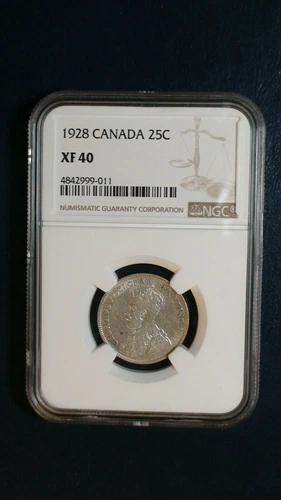 1928 Canada TWENTY FIVE CENTS NGC XF40 SILVER 25C Coin PRICED TO SELL NOW!