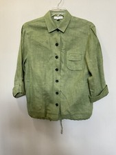 Coldwater Creek Petite Green 100 Linen Lagenlook Artsy Jacket Size Large