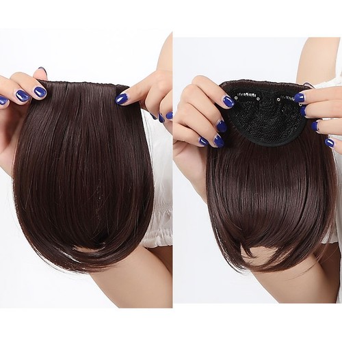 Real Thick Bang Clip in on Fringe Hair Extensions as Human Hair Brown Blond Grey - Picture 17 of 30