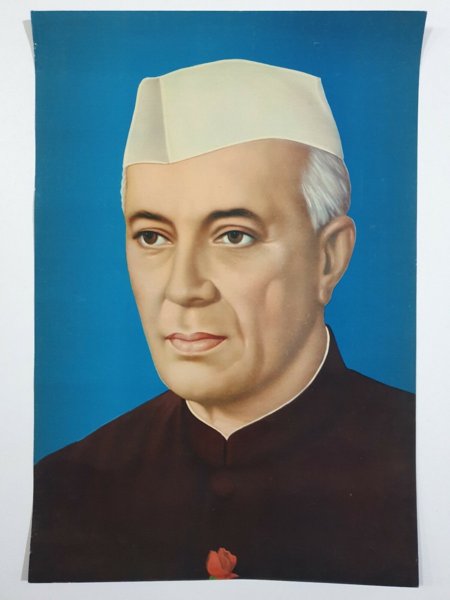 India Vintage Political Print JAWAHARLAL NEHRU Portrait 12.50in x