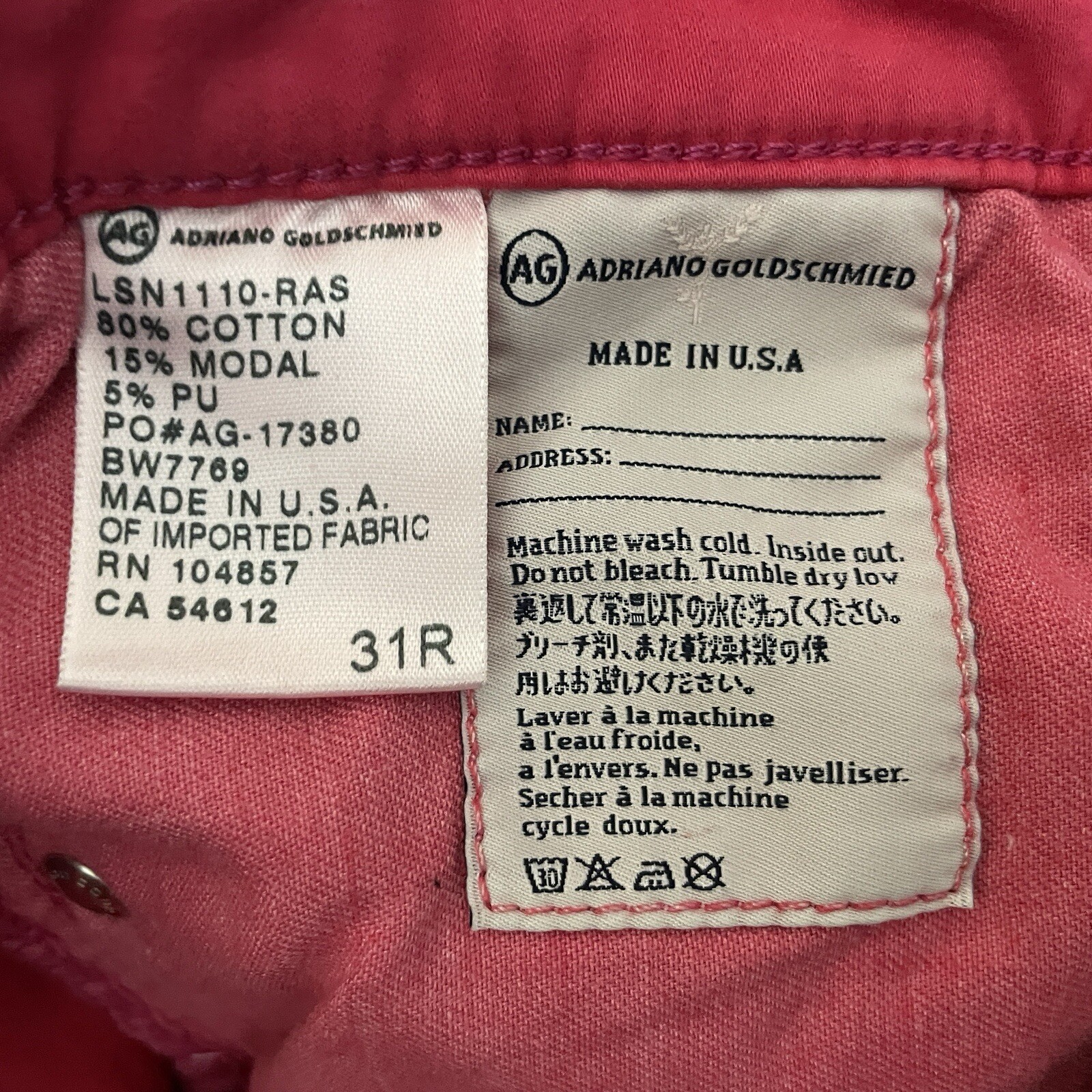 AG Adriano Goldschmied Stilt Cigarette Jean Women's 31 Raspberry Pink Skinny NWT thumbnail 9