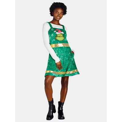 Dr. Seuss Grinch Women s Christmas Mini Dress Velour Sequin Elf Green