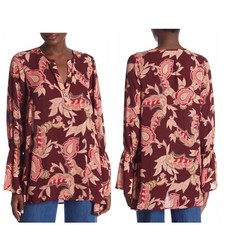 NWT Show Me Your Mumu Preveen Tunic Bell Sleeve Maroon Paisley Print Size XSmall
