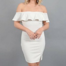 NEW NWT SEQUIN HEARTS JUNIORS Off Shoulder Dress Cream Ivory Strapless Bodycon 9