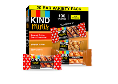 KIND 20 Mini Bars Peanut Butter Dark Chocolate + Peanut Butter Variety Pack