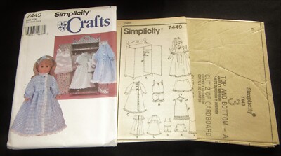 Vintage 1996 Simplicity Pattern 7449 WARDROBE & CLOTHES for 18''  Doll UNCUT FF