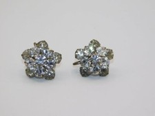 B738-VINTAGE SCREWBACK EARRINGS RHINESTONES/PRONG SET MCM 3/4"