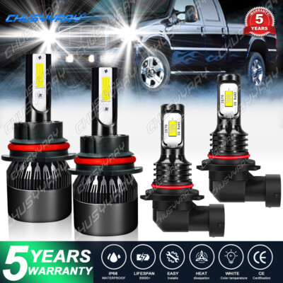 For 1999-2003 Ford F150 6000K LED Headlight Hi/Lo+Fog Lights Bulbs 9007 9145 4x