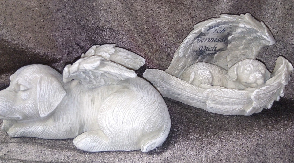 GRABSCHMUCK - HUND LIEGEND - ENGELSFLÜGEL - GRABSTEIN - GEDENKSTEIN - ABSCHIED - Bild 2 von 2