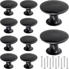 10 Pcs Flat Black Cabinet Knobs Round Modern Black Drawer Knobs Hardware Pull...