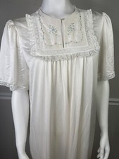 Vintage Shadowline large Nylon Ivory bib Nightgown Cottagecore Lace Floral Maxi