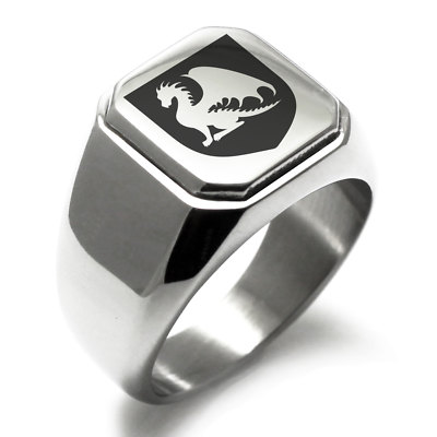 Stainless Steel Guardian Coat of Arms Shield Mens Square Biker Style Signet Ring
