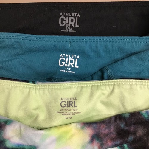 Athleta Lot Of 3 Girls Leggings Multicolor Tie Dye Cropped Full Length Pocket L - Picture 8 of 12
