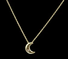 Women's 14KT Yellow Gold plated 0.02 ctw Diamond Crescent Moon Pendant Necklace
