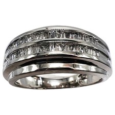 10k White Gold Men's Diamond 2 Row Baguette Wedding Band Ring 5 Grams Size 10.25