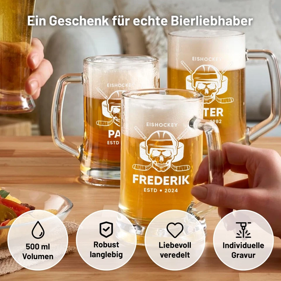 Chope à Bière 0,5 Litre avec Motif Gravure - pour Hommes - Idéal Comme Cadeau - Photo 3/4
