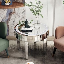 Sofatisch Wohnzimmer mit Kristalldiamanten Luxus Spiegelmöbel Couchtisch rund 60
