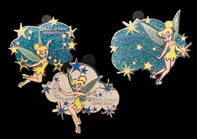 Set Of 3 Disney Pin Tinker Bell Where Dreams Come True Exclusive Pixie Dust | ED