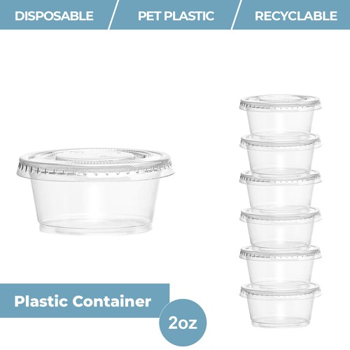 Round Food Containers Deli Sauce Dip Pots Plastic Clear Tubs with Lids 1oz-4oz - Picture 5 of 10