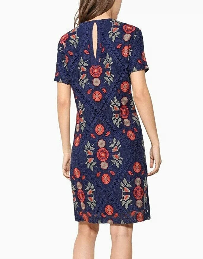 Desigual Damen Shiftkleid Knielang Blau Floral Ce0 Größe 34 XXS 2XS - Bild 3 von 4