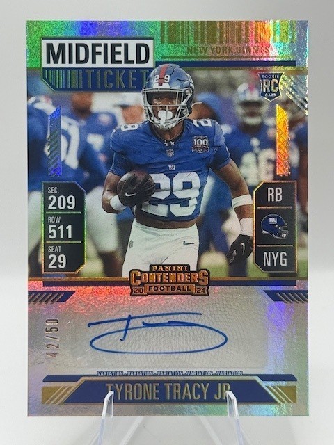 2024 Contenders Tyrone Tracy Jr. Rookie Auto /50 #179 Midfield Ticket RC SP