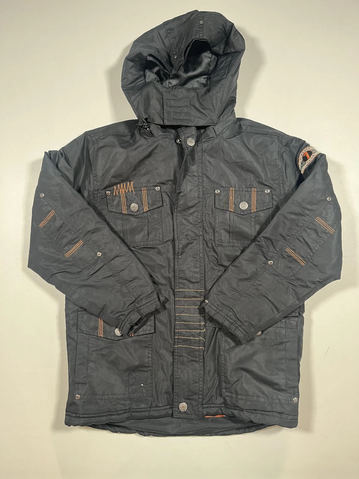 Bass Pro Shops Jacket Boys Medium 10/12 Black Hooded Camo Fleece Lined Parka