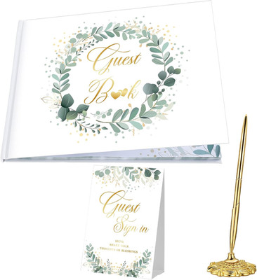 Geyee 3 Pcs Wedding Guest Book Set, Wedding Reception Registry Book with Pen and