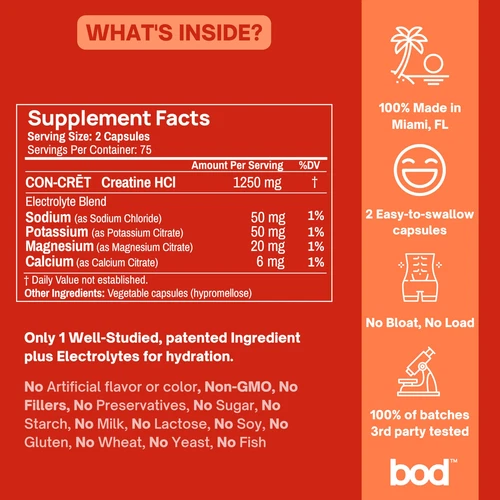 BOD Creatine Capsules HCL Pills for Muscle Support, Endurance, No Bloat, No L... - Picture 6 of 9