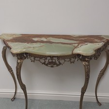 Green Onyx Top Console Table with Ornate Brass Legs 100x35x90 cm