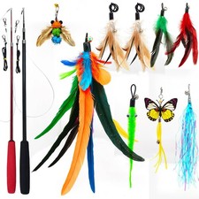 miwoowim 2PCS Retractable Cat Teaser Wands 9PCS Feather Refills Toy Set