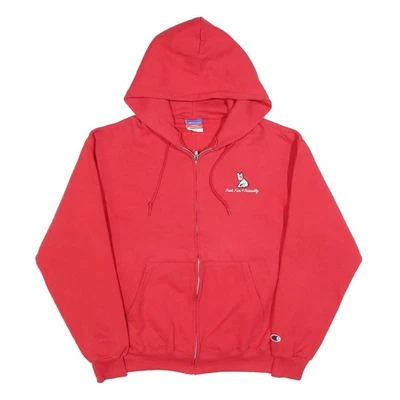 CHAMPION Sweat à Capuche Zippé Rouge Homme M Mélange Coton Graphique Chien - Photo 1/4