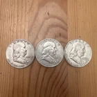 Unique Lot Of Three Benjamin Franklin 90% Silver Half Dollar Coins, Rare! ￼