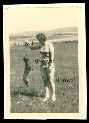 Frau spielt mit Dackel - 1960er - Dachshund Teckel - Foto 7x10cm