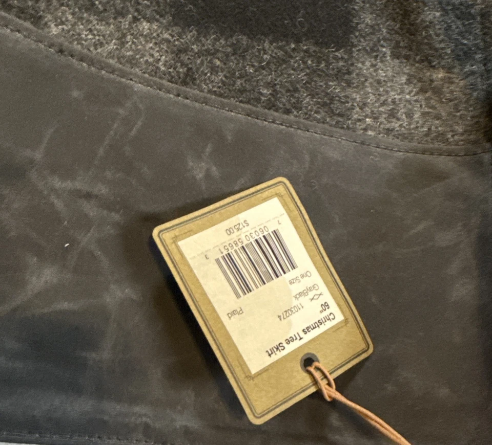 C.C. Filson Christmas Tree Skirt MADE IN USA Black Gray 60" Plaid Check Wool - Image 3 of 4