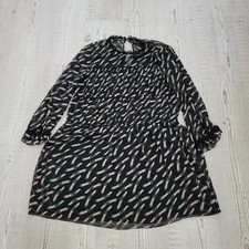 Zara Basic Sheer Black Long Sleeve Belt Print Babydoll Shift Mini Dress