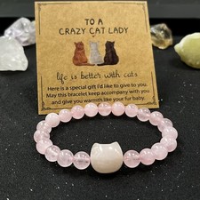 Cat 8mm Rose Quartz Bracelet - Ideal Gift Idea -Sale For Our Animal Charity