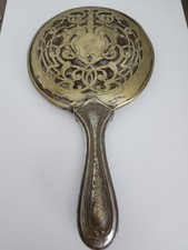 Antique Silver Hand Mirror Art Nouveau Beveled Mirror German Silver 9 5/8" L