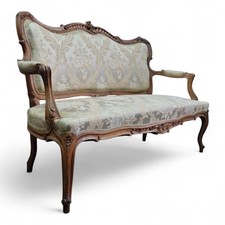 Antique Style French Carved Sofa Settee Louis XV Walnut Upholstered Seat