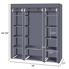 69" Portable Clothes Closet Non-Woven Wardrobe Storage Organizer 12 Lattices