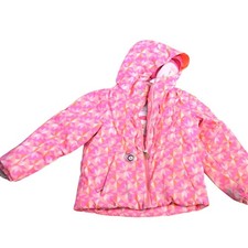 Obermeyer Girls' Livy insulated ski jacket pink-themed floral pattern. sz- 6