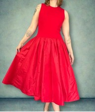 Vtg Glamorous Victor Costa Red Wool Taffeta Tulle Evening Gown 6 S