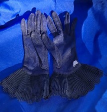 Vintage Mid Century Sheer Ladies Dress Gloves Navy Size 6.5