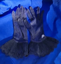 Vintage Mid Century Sheer Ladies Dress Gloves Navy Size 6.5