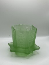 Vintage Satin Frosted Green Glass Pagoda Fairy Lamp Base Only Broke Lid Included