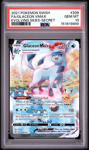 Glaceon VMAX (Alternate Art Secret) 209/203 SWSH07: Evolving Skies Holo