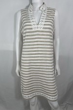 Eliza J Striped Linen Blend Sleeveless Shift Dress Trim Accent Size 10