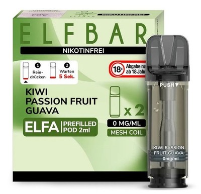 Elfbar Elfa Pod Kiwi Passion Fruit Guava 0mg Nikotin 2ml (3 Packungen a 2 Pods)